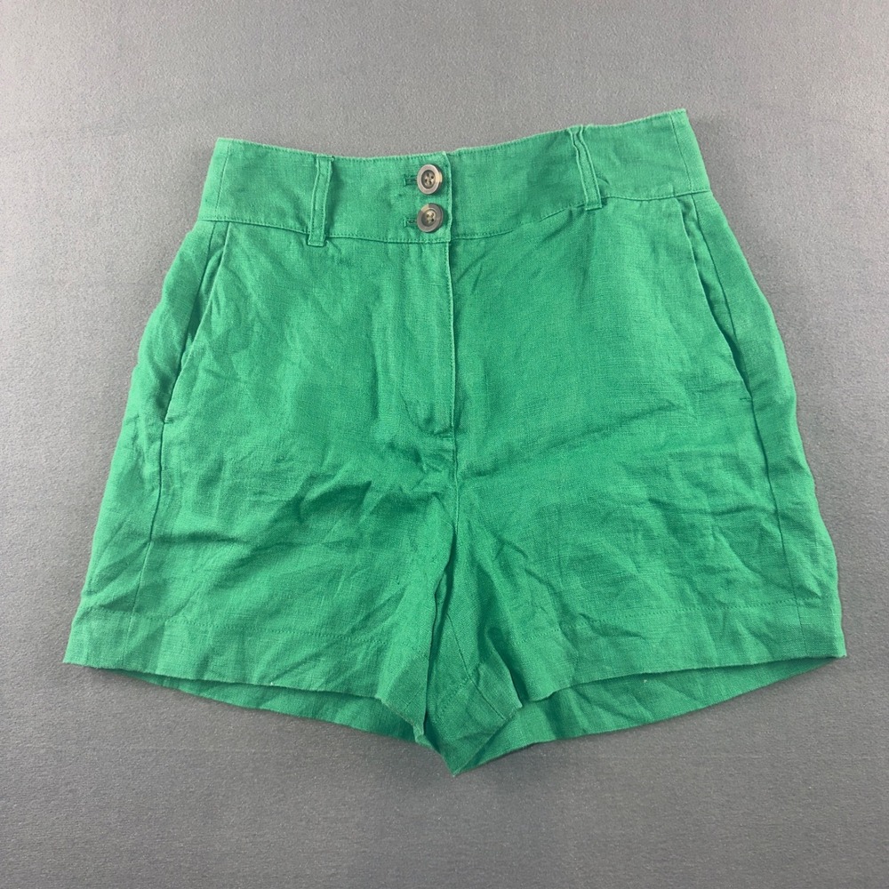 Boden Green 100% Linen High Waisted Shorts Double Button Size 0 US 4 UK